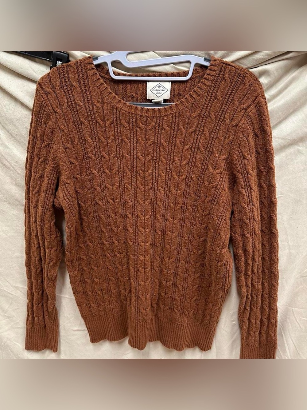 Brown long sleeve cable knit sweater. Size large.